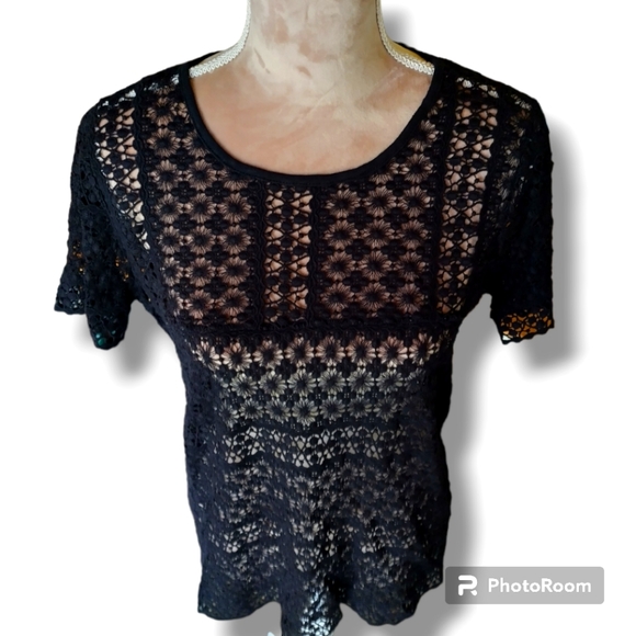 🖤MADEWELL CROCHET SHORT SLEEVE BLOUSE SIZE MEDIUM 🖤 - Picture 4 of 9